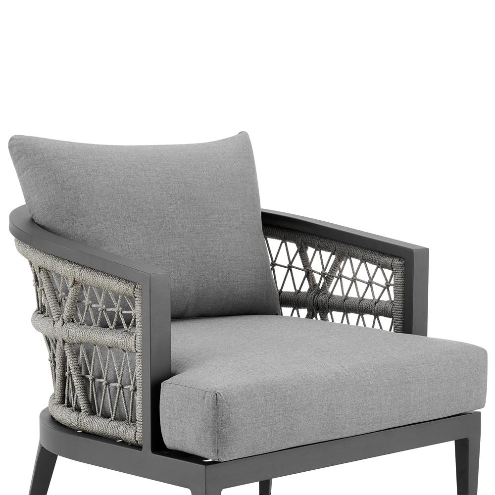 Armen Living - Zella Outdoor Patio Armchair in Aluminum with Light Gray Rope and Earl Gray Cushions - LCZECHGRY veiw 4