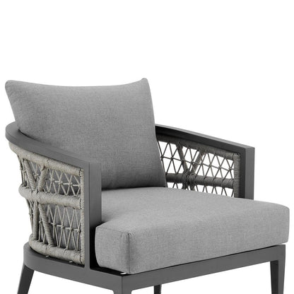 Armen Living - Zella Outdoor Patio Armchair in Aluminum with Light Gray Rope and Earl Gray Cushions - LCZECHGRY veiw 4