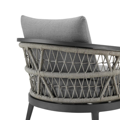 Armen Living - Zella Outdoor Patio Armchair in Aluminum with Light Gray Rope and Earl Gray Cushions - LCZECHGRY veiw 5