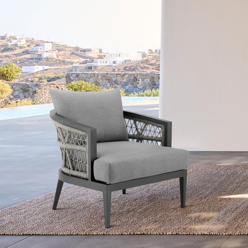 Armen Living - Zella Outdoor Patio Armchair in Aluminum with Light Gray Rope and Earl Gray Cushions - LCZECHGRY veiw 8
