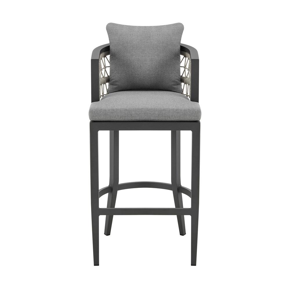 Armen Living - Zella Outdoor Patio Bar Stool in Aluminum with Light Gray Rope and Earl Gray Cushions - LCZEBAGRY30 veiw 2