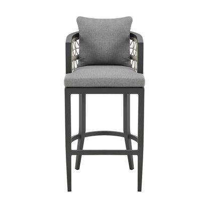 Armen Living - Zella Outdoor Patio Bar Stool in Aluminum with Light Gray Rope and Earl Gray Cushions - LCZEBAGRY30 veiw 2