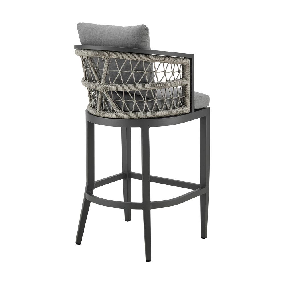 Armen Living - Zella Outdoor Patio Bar Stool in Aluminum with Light Gray Rope and Earl Gray Cushions - LCZEBAGRY30 veiw 3