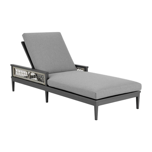 Armen Living - Zella Outdoor Patio Chaise Lounge Chair in Aluminum with Gray Rope and Earl Gray Cushions - LCZELOGRY veiw 1
