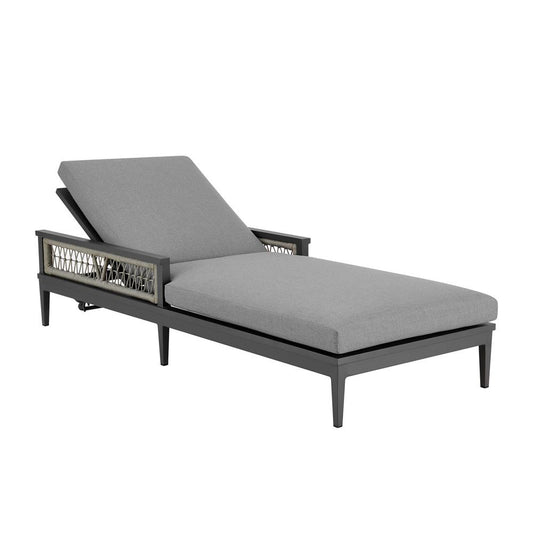 Armen Living - Zella Outdoor Patio Chaise Lounge Chair in Aluminum with Gray Rope and Earl Gray Cushions - LCZELOGRY veiw 2