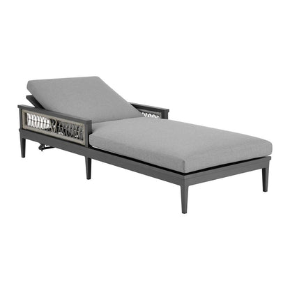 Armen Living - Zella Outdoor Patio Chaise Lounge Chair in Aluminum with Gray Rope and Earl Gray Cushions - LCZELOGRY veiw 3