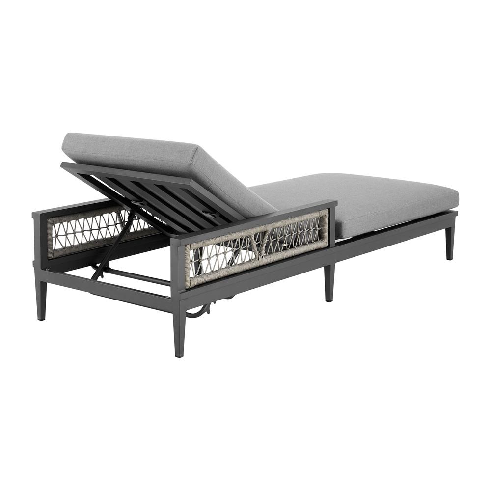 Armen Living - Zella Outdoor Patio Chaise Lounge Chair in Aluminum with Gray Rope and Earl Gray Cushions - LCZELOGRY veiw 5