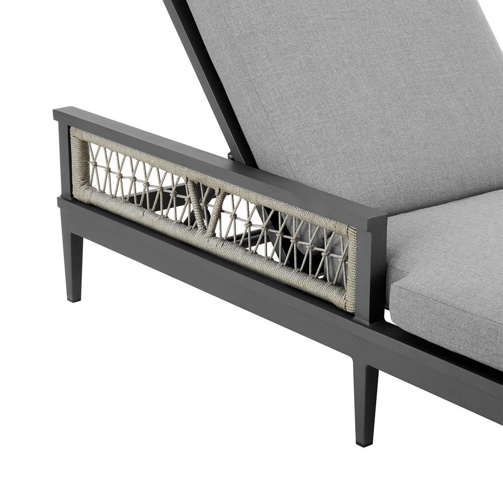 Armen Living - Zella Outdoor Patio Chaise Lounge Chair in Aluminum with Gray Rope and Earl Gray Cushions - LCZELOGRY veiw 6