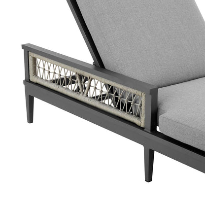 Armen Living - Zella Outdoor Patio Chaise Lounge Chair in Aluminum with Gray Rope and Earl Gray Cushions - LCZELOGRY veiw 6