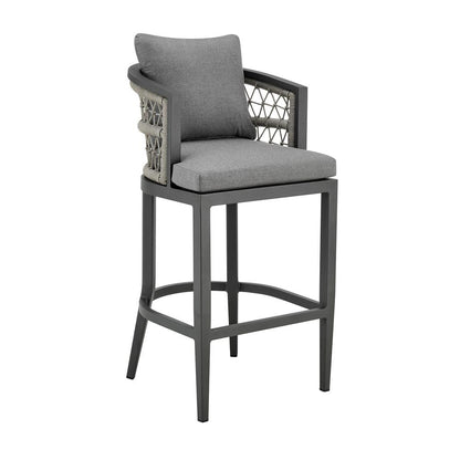 Armen Living - Zella Outdoor Patio Counter Stool in Aluminum with Light Gray Rope and Earl Gray Cushions - LCZEBAGRY26 veiw 1