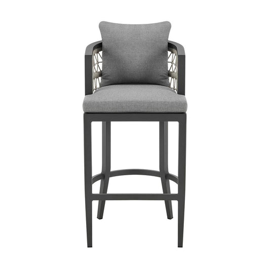 Armen Living - Zella Outdoor Patio Counter Stool in Aluminum with Light Gray Rope and Earl Gray Cushions - LCZEBAGRY26 veiw 2