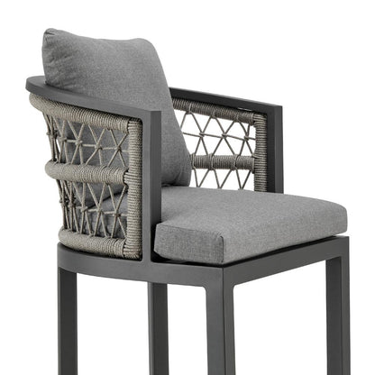 Armen Living - Zella Outdoor Patio Counter Stool in Aluminum with Light Gray Rope and Earl Gray Cushions - LCZEBAGRY26 veiw 4