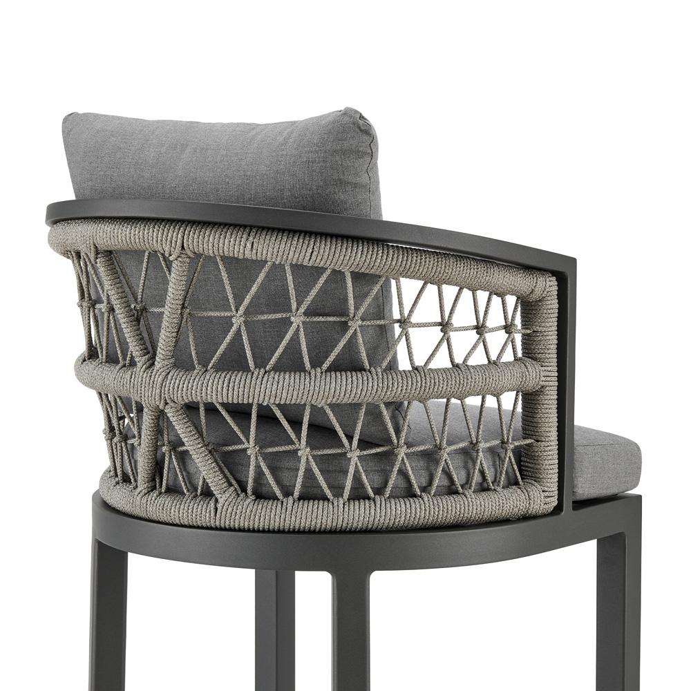 Armen Living - Zella Outdoor Patio Counter Stool in Aluminum with Light Gray Rope and Earl Gray Cushions - LCZEBAGRY26 veiw 5
