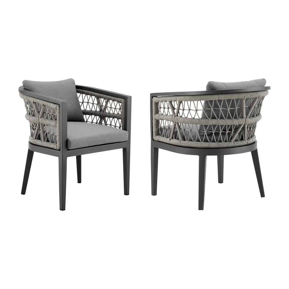 Armen Living - Zella Outdoor Patio Dining Chair in Aluminum with Light Gray Rope and Earl Gray Cushions - Set of 2 - LCZESIGRY veiw 1