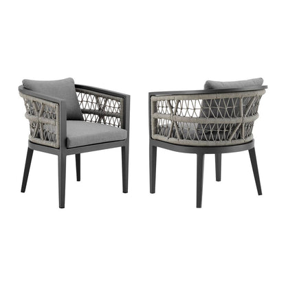 Armen Living - Zella Outdoor Patio Dining Chair in Aluminum with Light Gray Rope and Earl Gray Cushions - Set of 2 - LCZESIGRY veiw 1