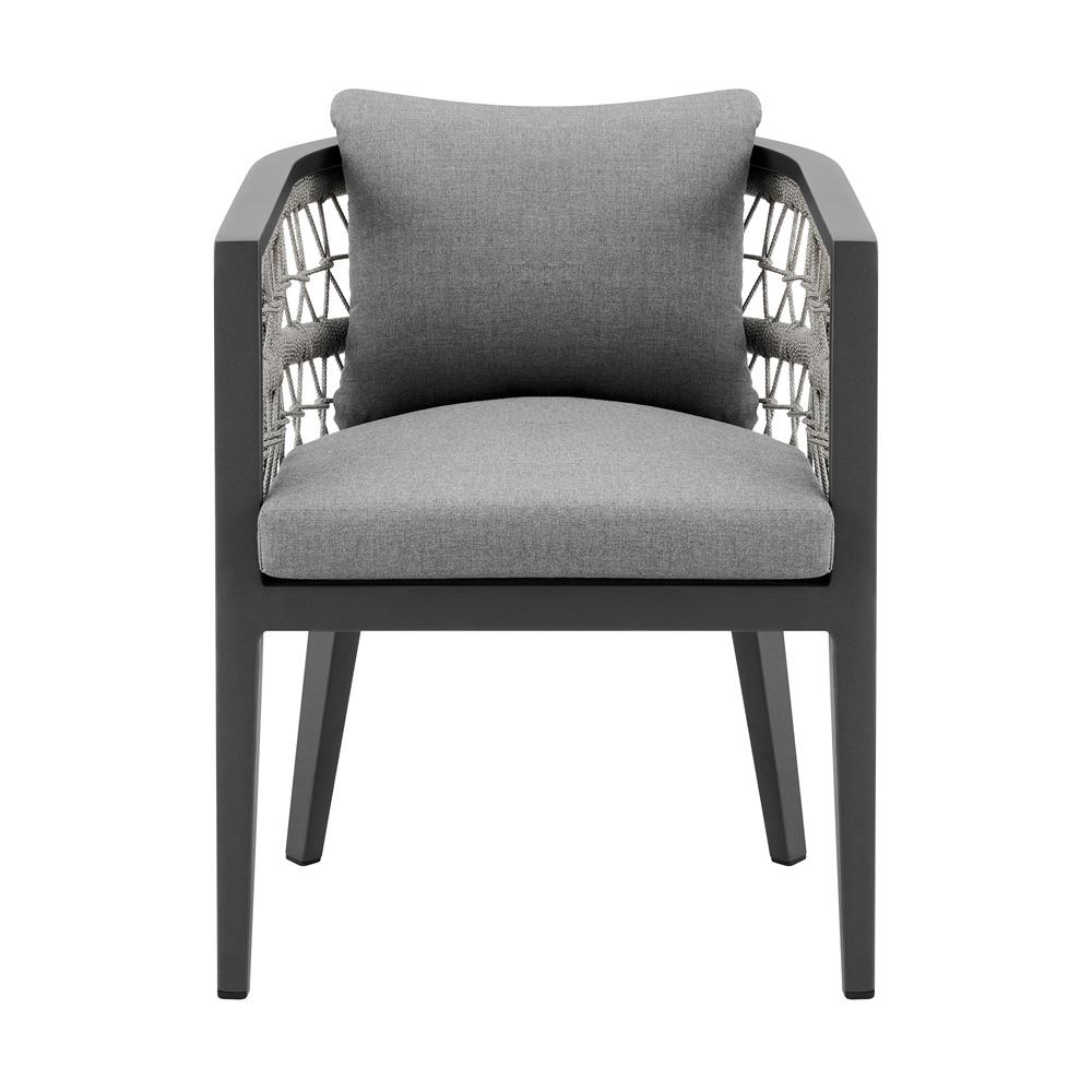 Armen Living - Zella Outdoor Patio Dining Chair in Aluminum with Light Gray Rope and Earl Gray Cushions - Set of 2 - LCZESIGRY veiw 3