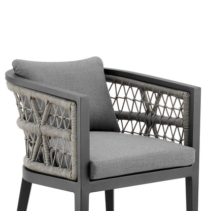 Armen Living - Zella Outdoor Patio Dining Chair in Aluminum with Light Gray Rope and Earl Gray Cushions - Set of 2 - LCZESIGRY veiw 5
