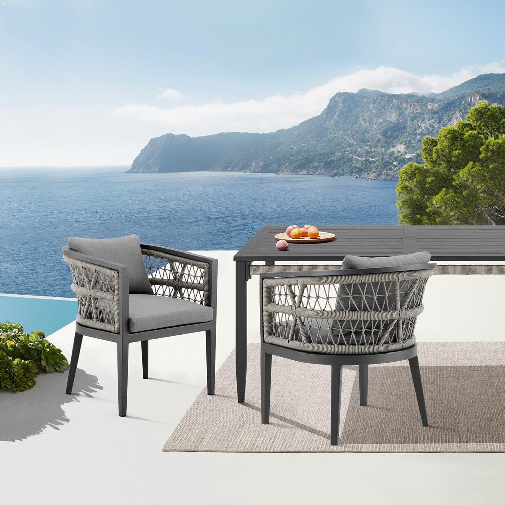 Armen Living - Zella Outdoor Patio Dining Chair in Aluminum with Light Gray Rope and Earl Gray Cushions - Set of 2 - LCZESIGRY veiw 8