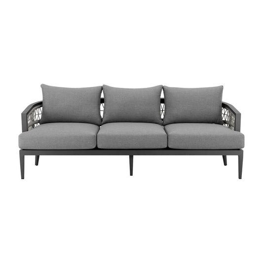 Armen Living - Zella Outdoor Patio Sofa in Aluminum with Light Gray Rope and Earl Gray Cushions - LCZESOGRY veiw 1