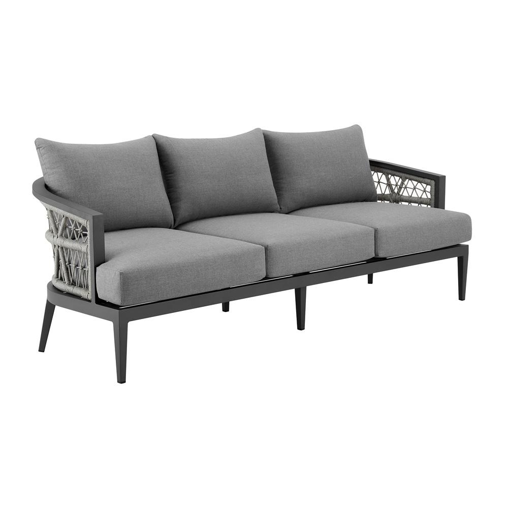 Armen Living - Zella Outdoor Patio Sofa in Aluminum with Light Gray Rope and Earl Gray Cushions - LCZESOGRY veiw 2