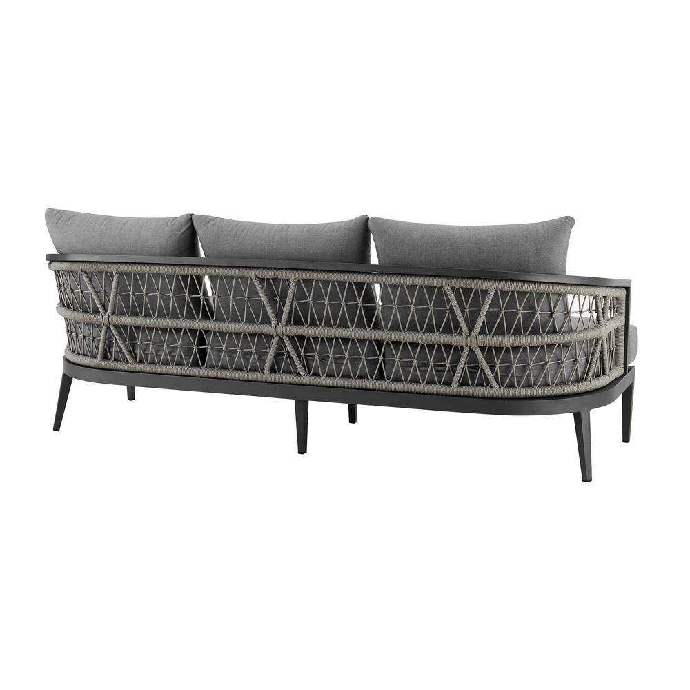 Armen Living - Zella Outdoor Patio Sofa in Aluminum with Light Gray Rope and Earl Gray Cushions - LCZESOGRY veiw 3