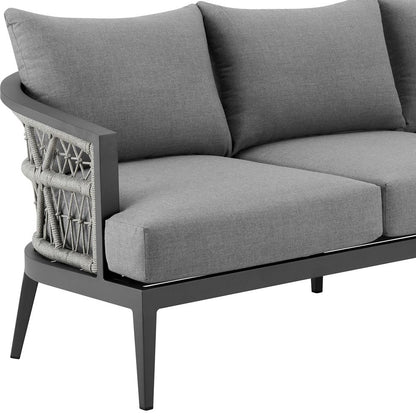 Armen Living - Zella Outdoor Patio Sofa in Aluminum with Light Gray Rope and Earl Gray Cushions - LCZESOGRY veiw 4