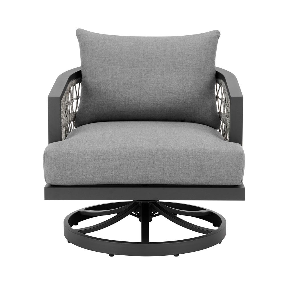 Armen Living - Zella Outdoor Patio Swivel Armchair in Aluminum with Light Gray Rope and Earl Gray Cushions - LCZESWCHGRY veiw 2