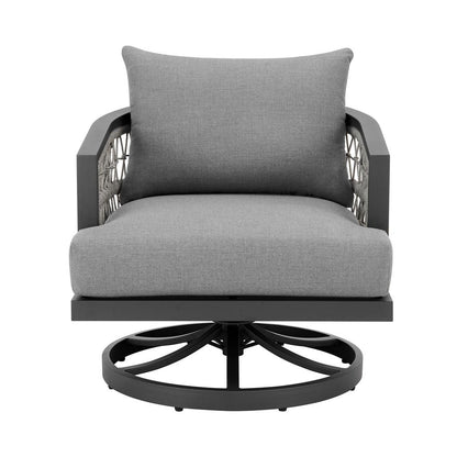 Armen Living - Zella Outdoor Patio Swivel Armchair in Aluminum with Light Gray Rope and Earl Gray Cushions - LCZESWCHGRY veiw 2