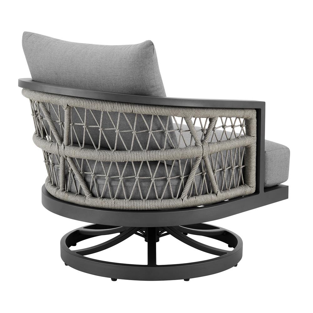 Armen Living - Zella Outdoor Patio Swivel Armchair in Aluminum with Light Gray Rope and Earl Gray Cushions - LCZESWCHGRY veiw 3