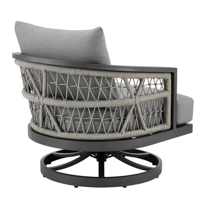 Armen Living - Zella Outdoor Patio Swivel Armchair in Aluminum with Light Gray Rope and Earl Gray Cushions - LCZESWCHGRY veiw 3