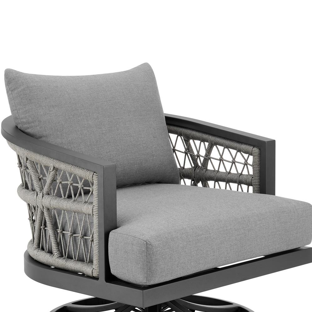 Armen Living - Zella Outdoor Patio Swivel Armchair in Aluminum with Light Gray Rope and Earl Gray Cushions - LCZESWCHGRY veiw 4