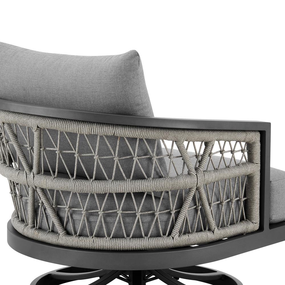 Armen Living - Zella Outdoor Patio Swivel Armchair in Aluminum with Light Gray Rope and Earl Gray Cushions - LCZESWCHGRY veiw 5
