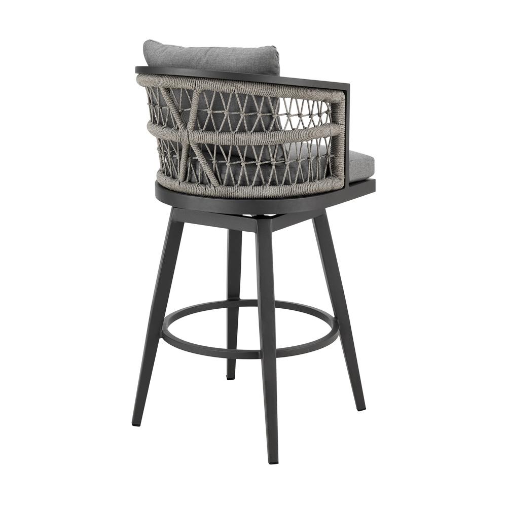 Armen Living - Zella Outdoor Patio Swivel Bar Stool in Aluminum with Light Gray Rope and Earl Gray Cushions - LCZESWBAGRY30 veiw 3