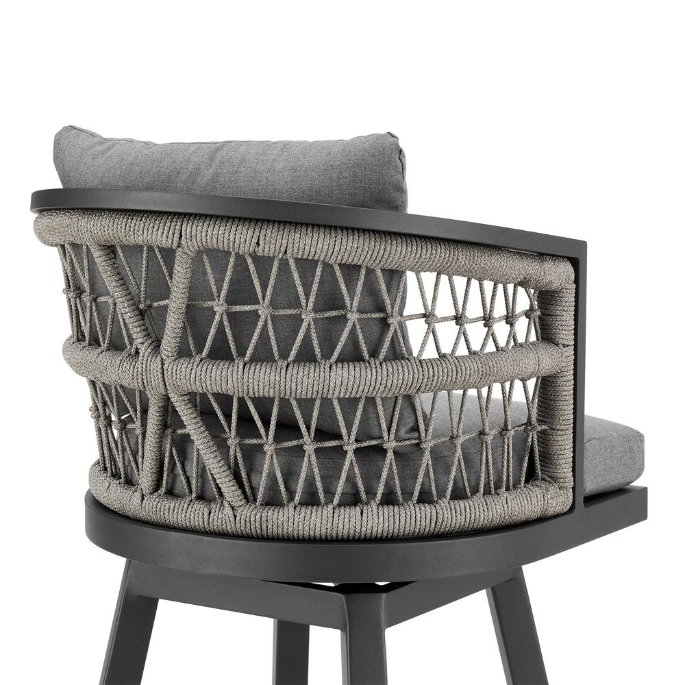 Armen Living - Zella Outdoor Patio Swivel Bar Stool in Aluminum with Light Gray Rope and Earl Gray Cushions - LCZESWBAGRY30 veiw 5