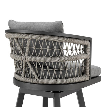 Armen Living - Zella Outdoor Patio Swivel Bar Stool in Aluminum with Light Gray Rope and Earl Gray Cushions - LCZESWBAGRY30 veiw 5