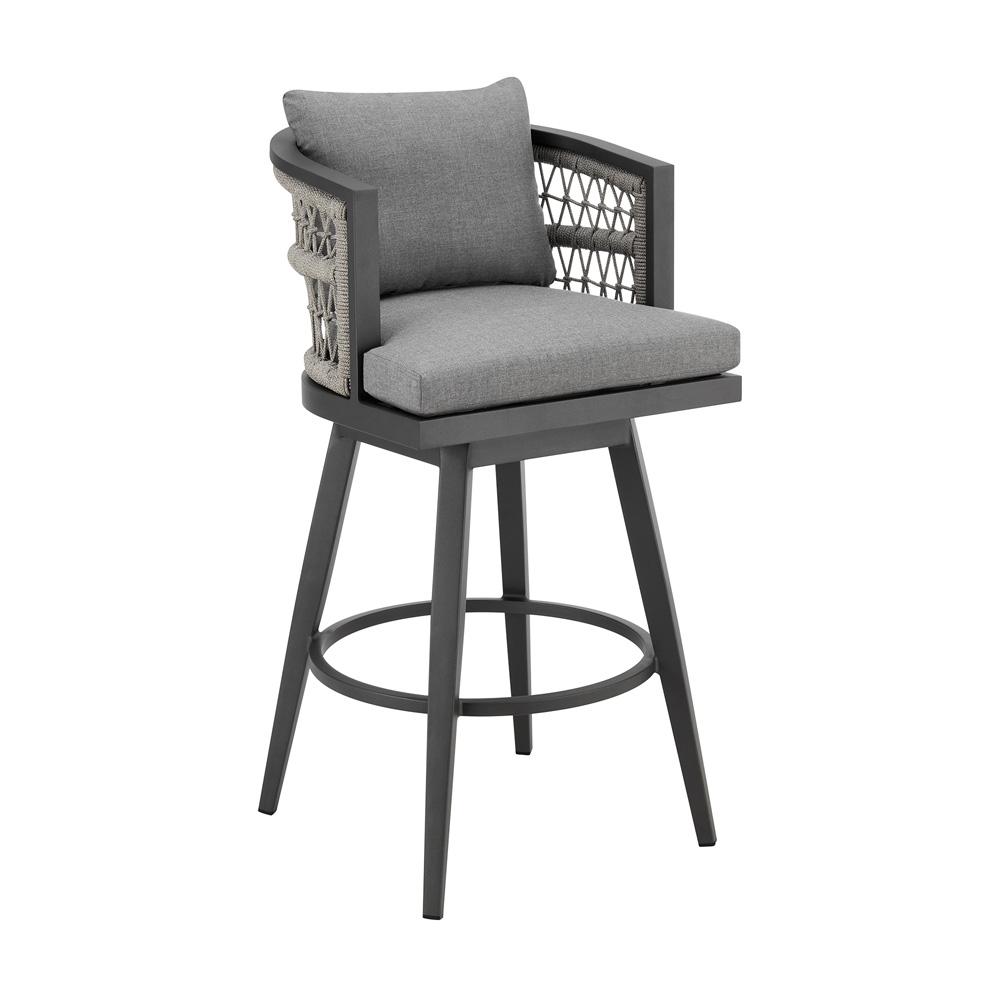 Armen Living - Zella Outdoor Patio Swivel Counter Stool in Aluminum with Light Gray Rope and Earl Gray Cushions - LCZESWBAGRY26 veiw 1