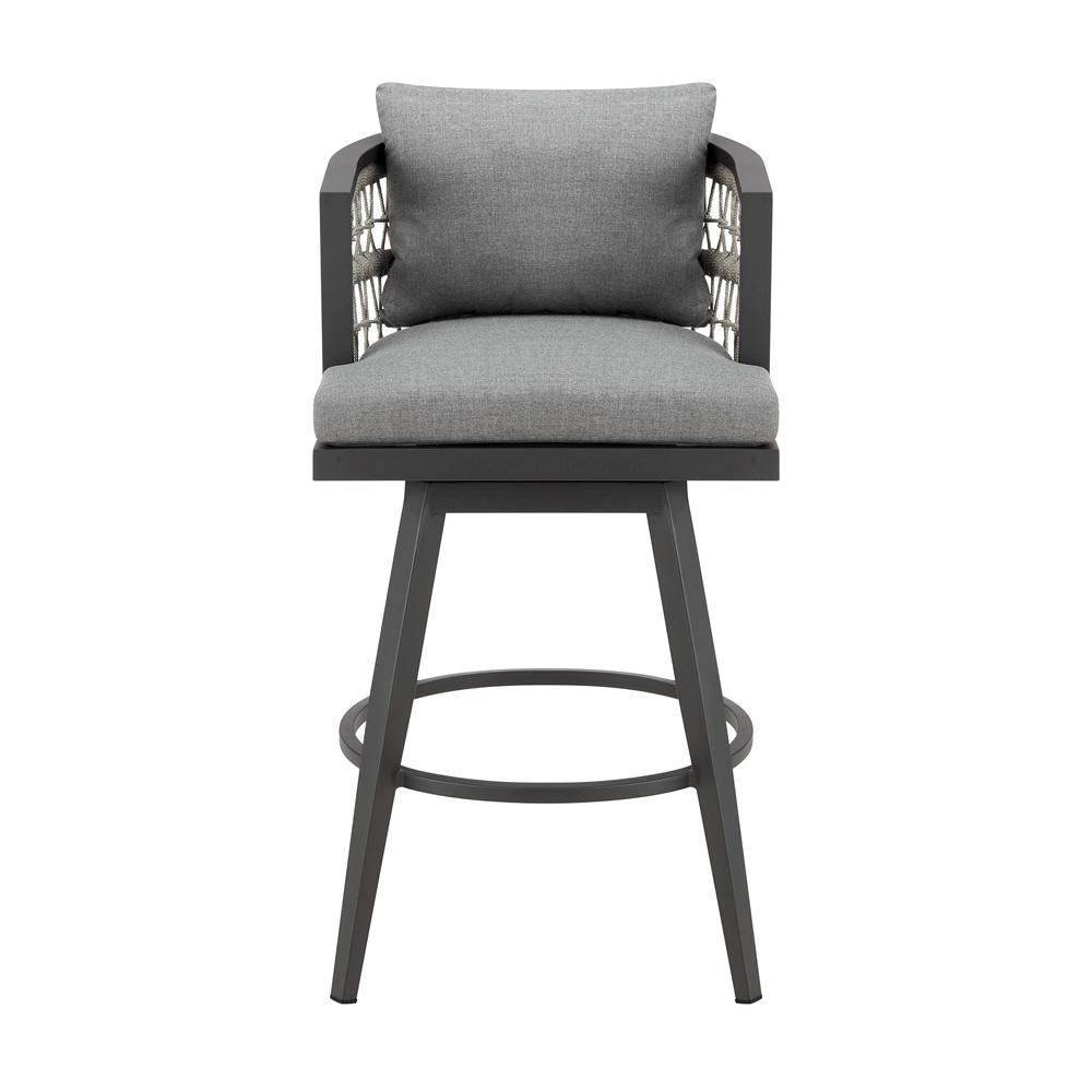 Armen Living - Zella Outdoor Patio Swivel Counter Stool in Aluminum with Light Gray Rope and Earl Gray Cushions - LCZESWBAGRY26 veiw 2