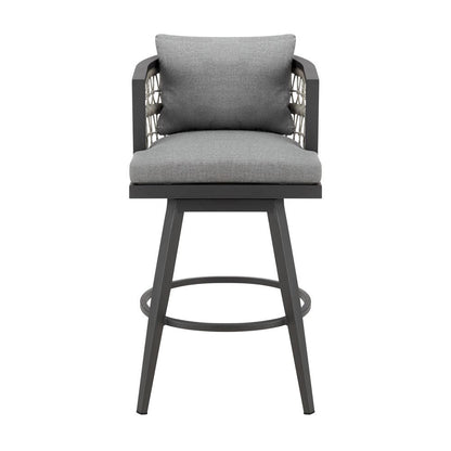 Armen Living - Zella Outdoor Patio Swivel Counter Stool in Aluminum with Light Gray Rope and Earl Gray Cushions - LCZESWBAGRY26 veiw 2
