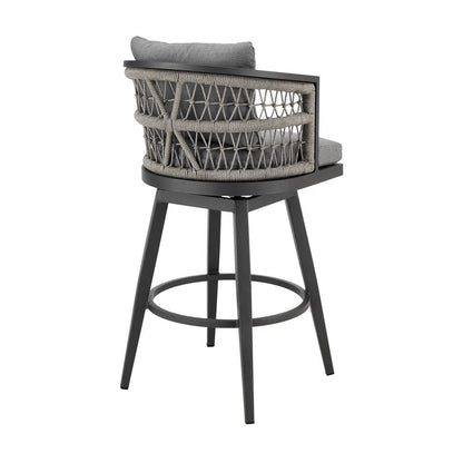 Armen Living - Zella Outdoor Patio Swivel Counter Stool in Aluminum with Light Gray Rope and Earl Gray Cushions - LCZESWBAGRY26 veiw 3