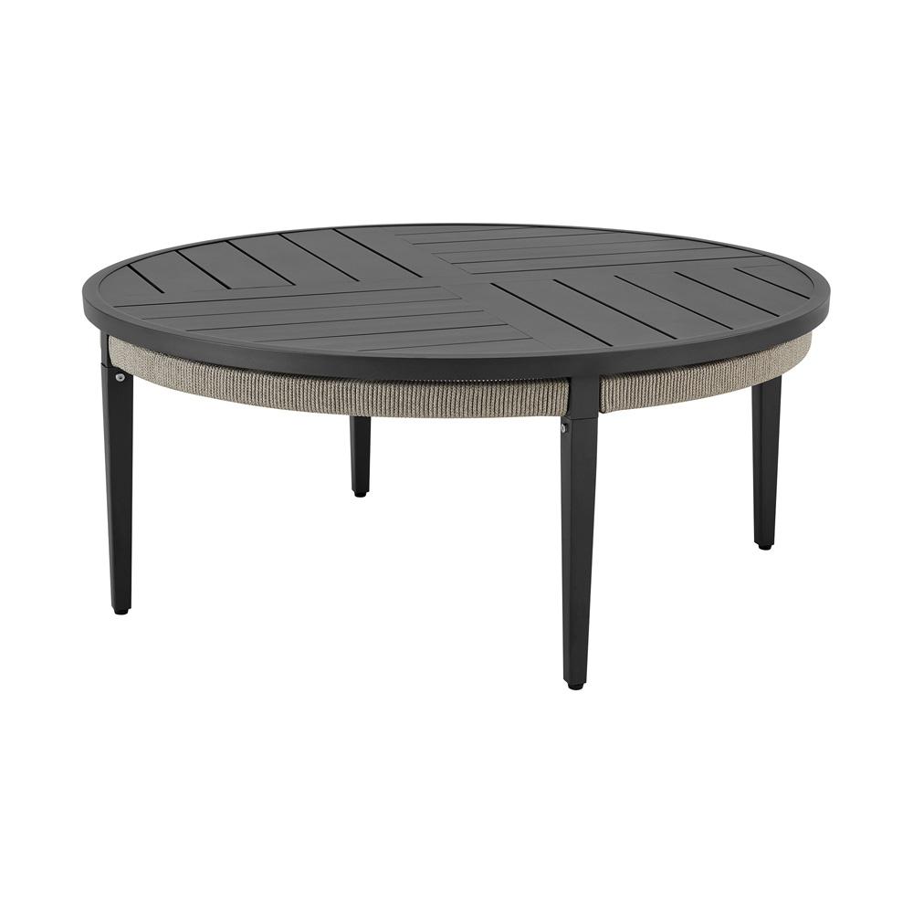 Armen Living - Zella Round Coffee Table in Aluminum with Charcoal Finish and Light Gray Rope - LCZERCOGRY veiw 1
