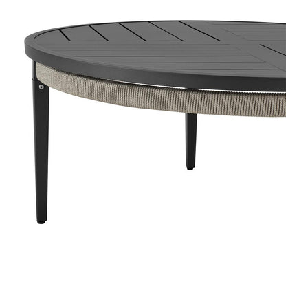 Armen Living - Zella Round Coffee Table in Aluminum with Charcoal Finish and Light Gray Rope - LCZERCOGRY veiw 2
