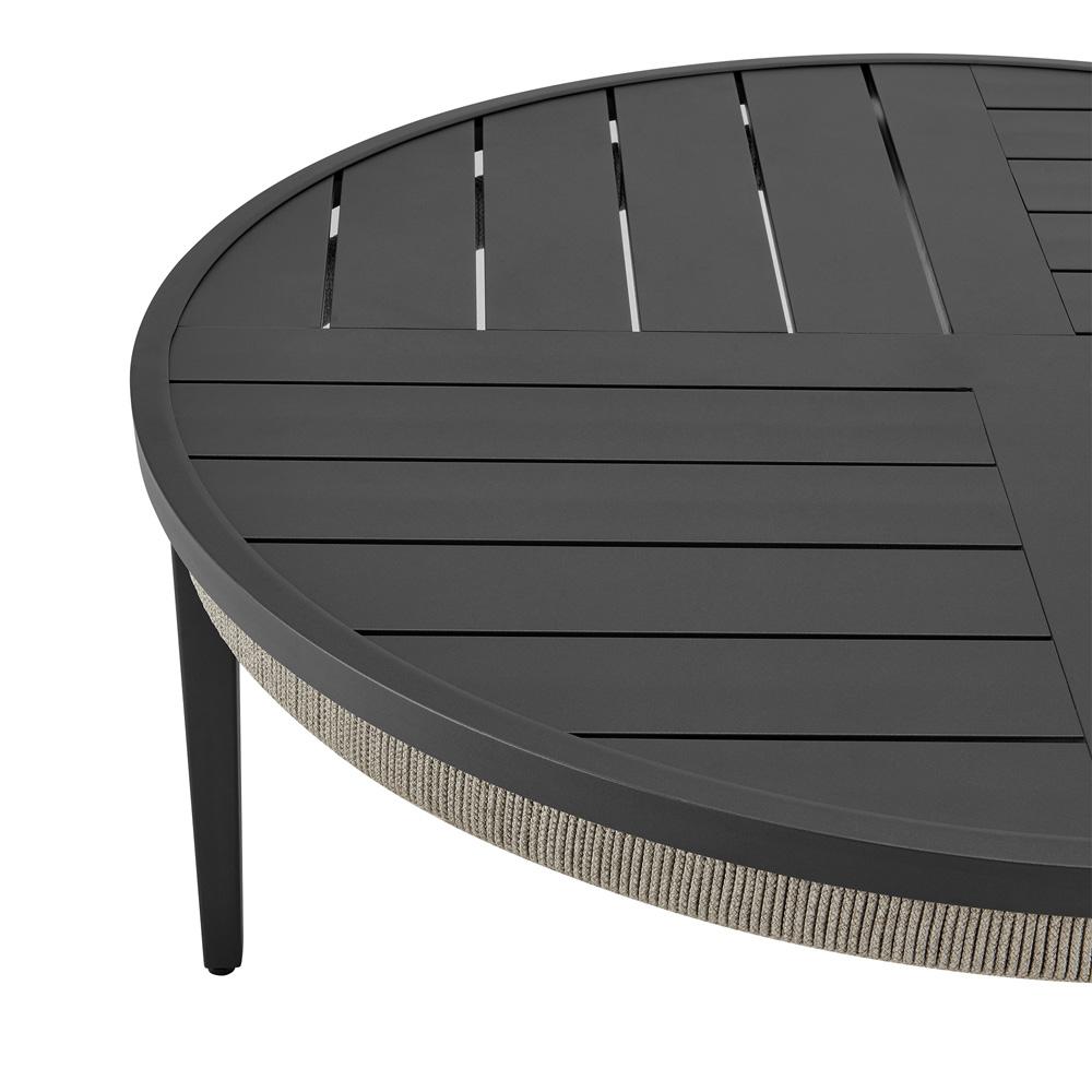 Armen Living - Zella Round Coffee Table in Aluminum with Charcoal Finish and Light Gray Rope - LCZERCOGRY veiw 4