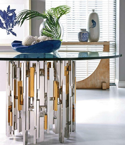 Artistica Home - Signature Designs Cityscape Round Dining Table With Glass Top - Gold Leaf and Argento - 2041-870-60C veiw 1