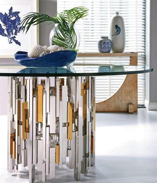 Artistica Home - Signature Designs Cityscape Round Dining Table With Glass Top - Gold Leaf and Argento - 2041-870-60C veiw 1