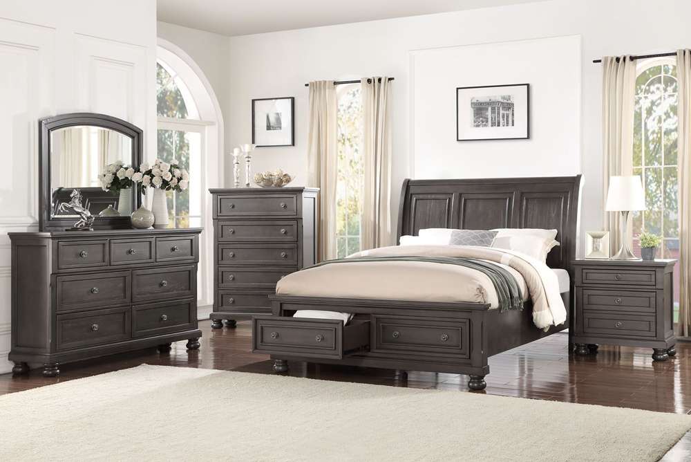 Avalon Furniture - Soriah King Storage Bed in Stone Gray (2 Drawers) veiw 3