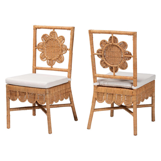 bali & pari - Abagale Set of 2 Dining Chairs in Light Honey - Abagale/Flower-Light Honey Rattan-Cushion-DC view 1