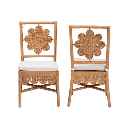bali & pari - Abagale Set of 2 Dining Chairs in Light Honey - Abagale/Flower-Light Honey Rattan-Cushion-DC view 2