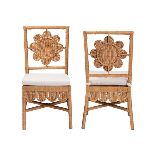 bali & pari - Abagale Set of 2 Dining Chairs in Light Honey - Abagale/Flower-Light Honey Rattan-Cushion-DC view 2