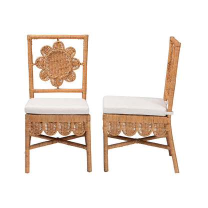 bali & pari - Abagale Set of 2 Dining Chairs in Light Honey - Abagale/Flower-Light Honey Rattan-Cushion-DC view 3