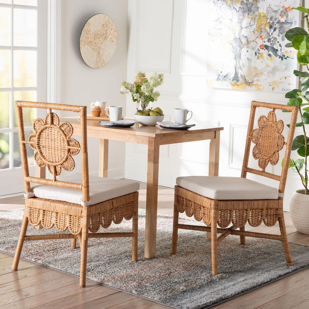 bali & pari - Abagale Set of 2 Dining Chairs in Light Honey - Abagale/Flower-Light Honey Rattan-Cushion-DC view 7